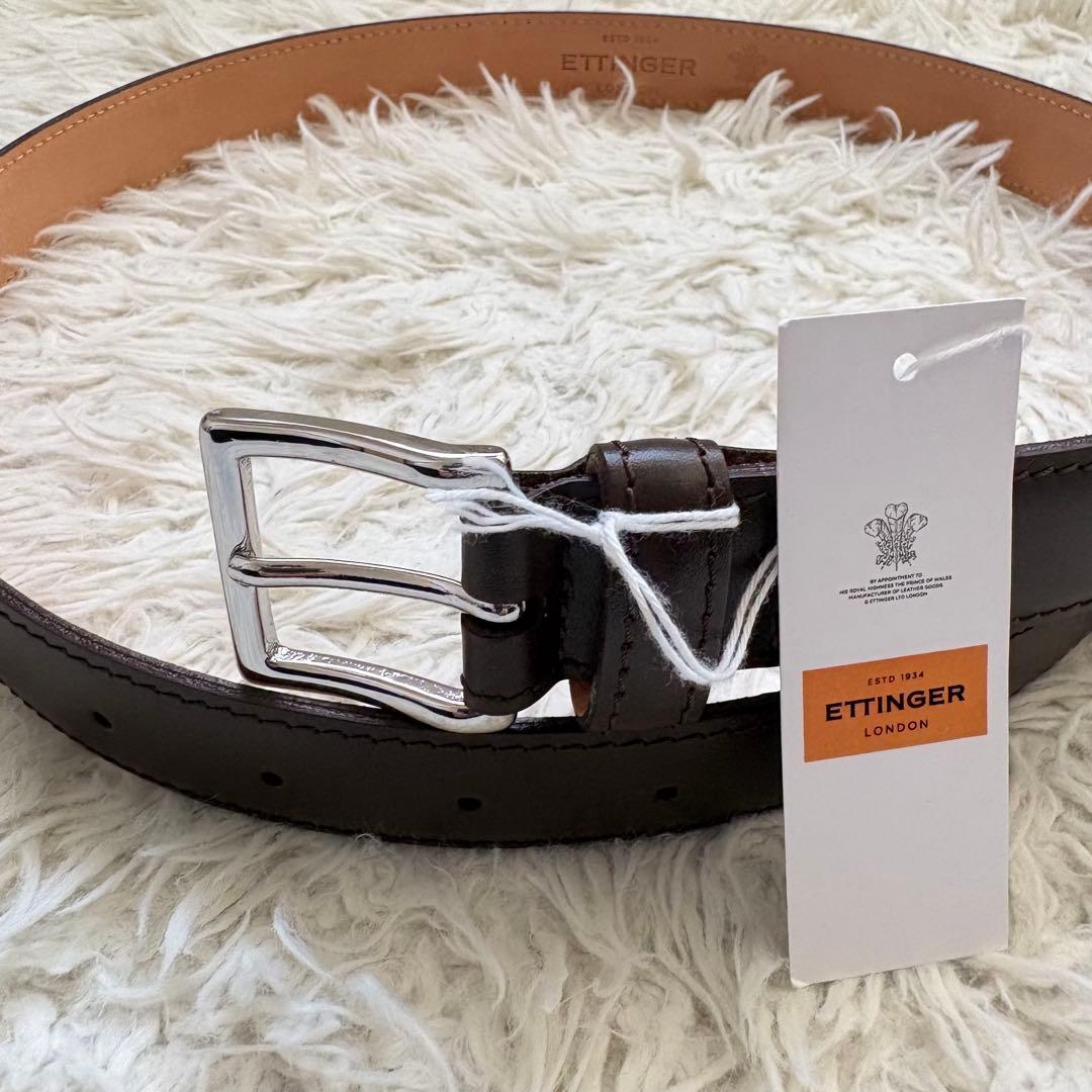 未使用タグ付き　エッティンガー　90 本革レザーベルト　ダークブラウン　メンズ 9年愛用・最強のビジネス用ベルト】創業90年ETTINGER（エッティンガー
