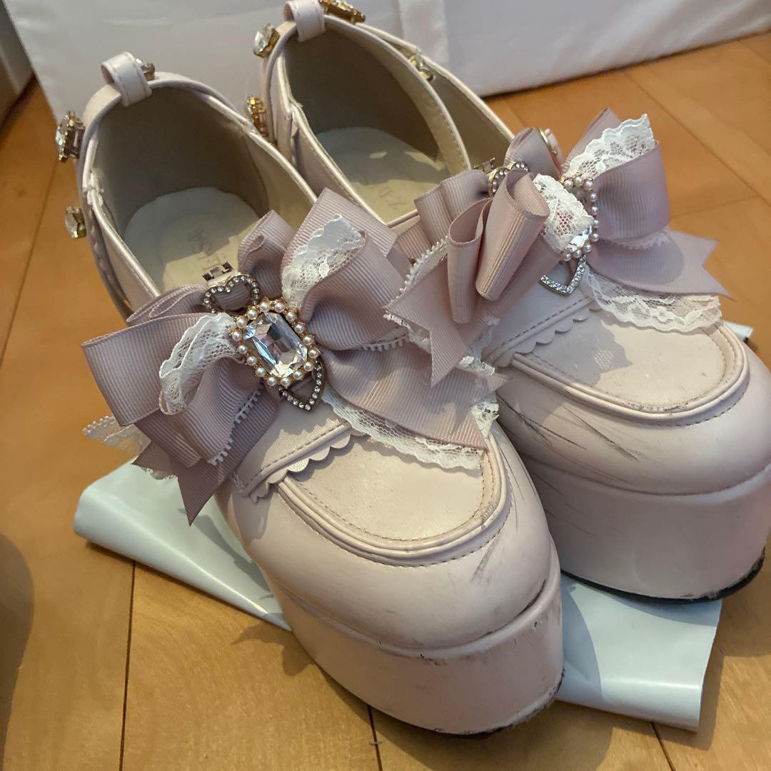 LIZLISA ハートビジュープラットフォームローファー ピンク M - メルカリ