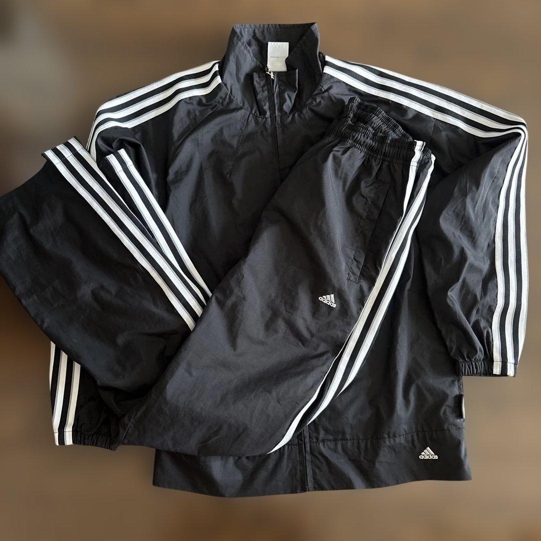 adidas ブラック ウィンドブレーカー上下2点セット - メルカリ