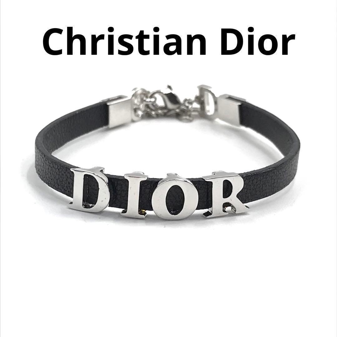 Christian Dior ディオール ロゴ レザー ブレスレット シルバー - メルカリ