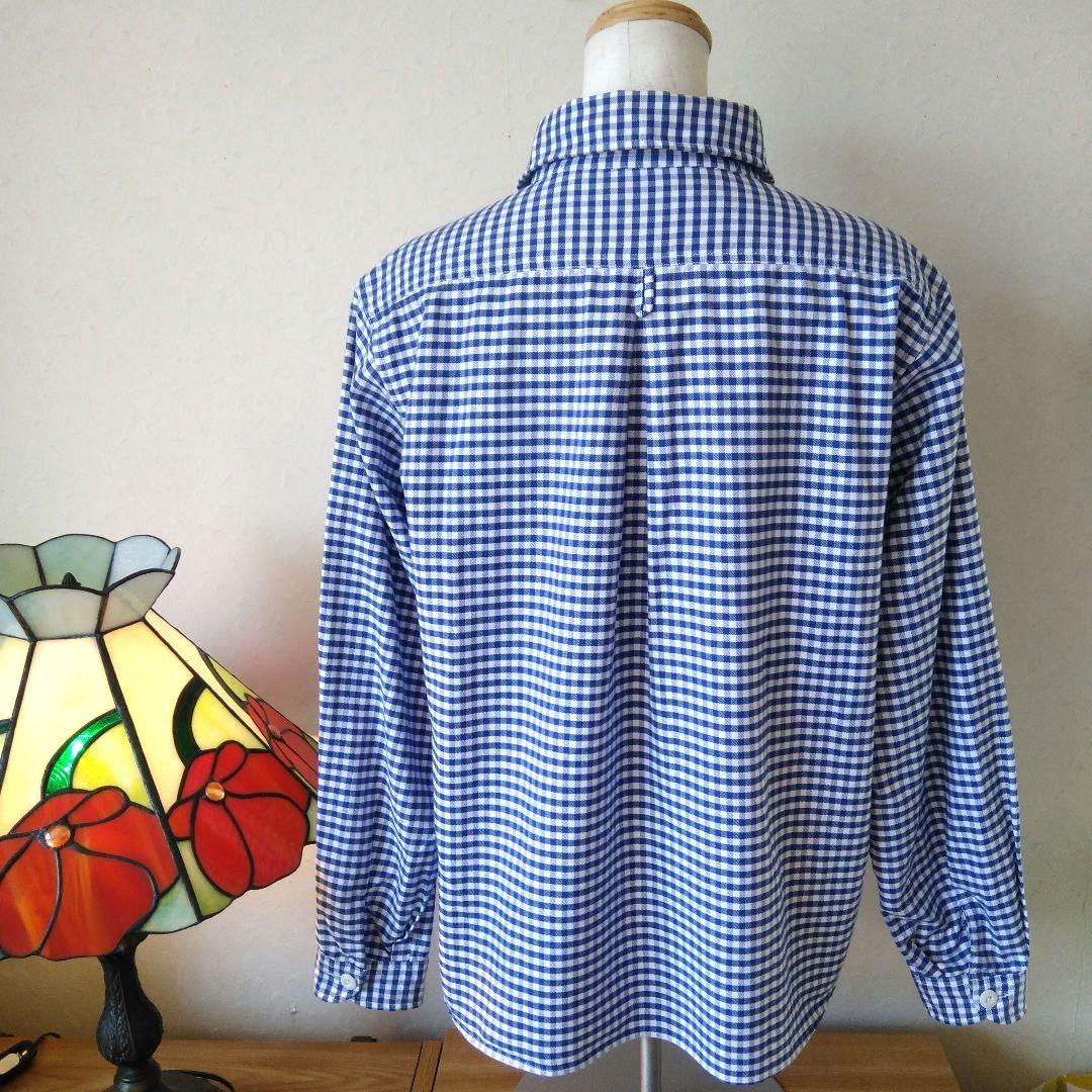 美品 DANTON ダントン 丸襟プルオーバーシャツ 青 ギンガムチェック 36