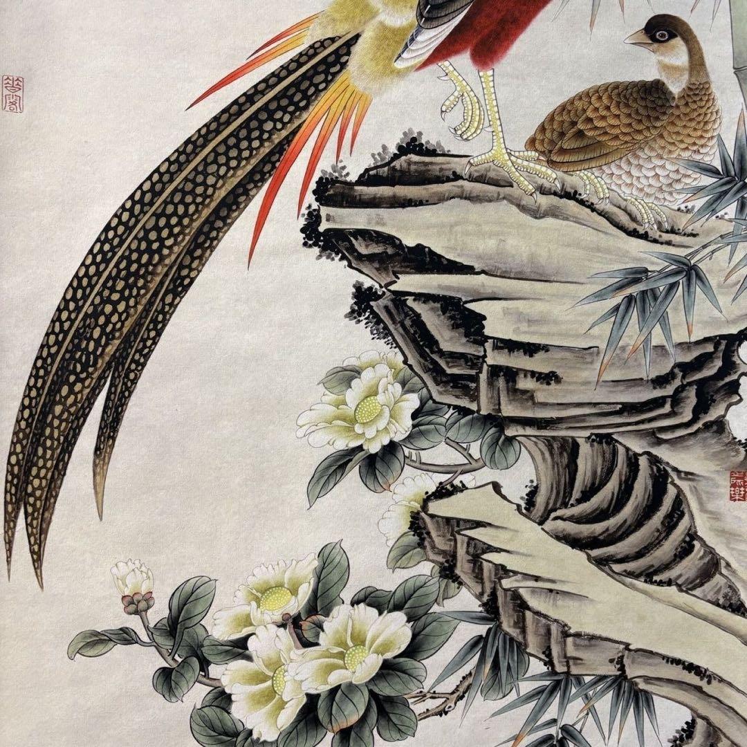 四尺 中堂 中国画 邹一桂《锦肃前程》証書付 掛軸