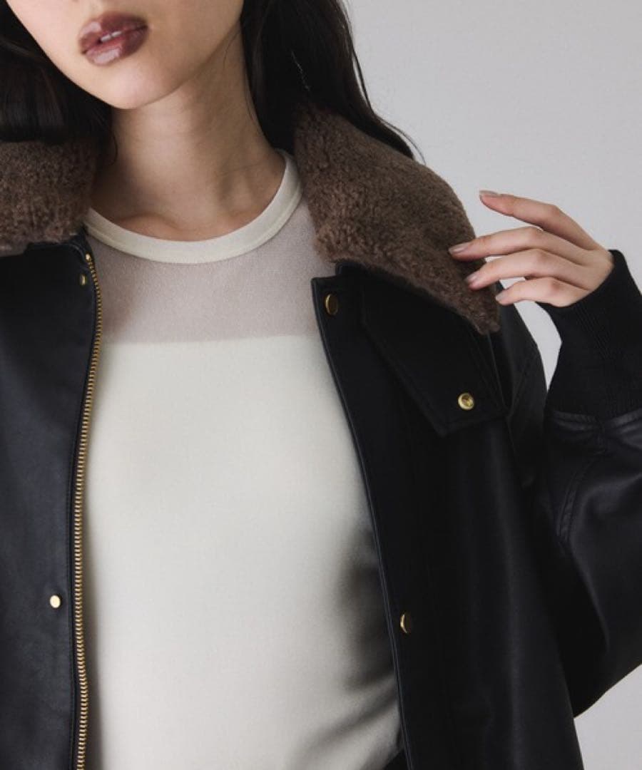 新品】 アダムエロペ シンセティックレザーフライトジャケット 黒