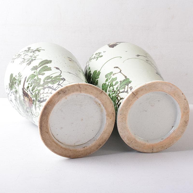 瀬戸焼 古瀬戸 青磁色絵花鳥文瓶 一対 J R8751H - メルカリ