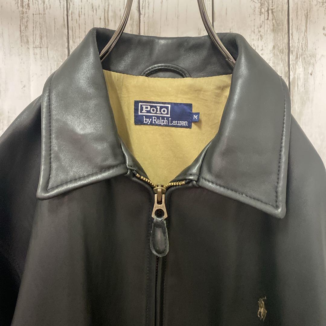90's ラルフローレン レザージャケット ワンポイント刺繍ロゴ