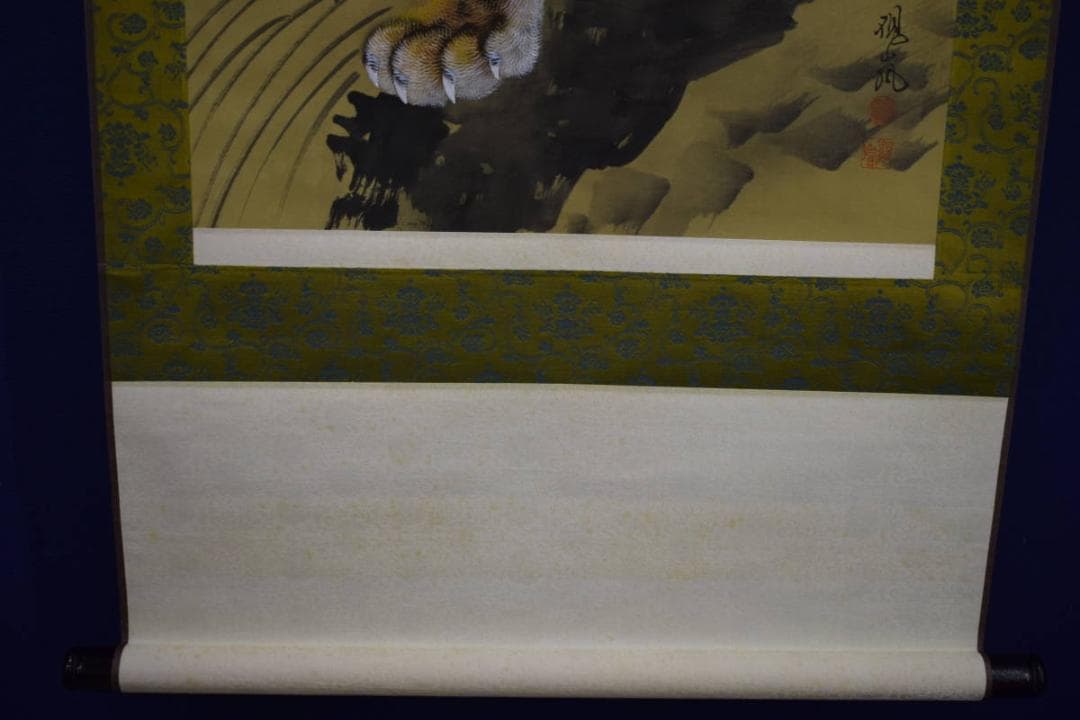 真作/観嵐/月下猛虎図/猛虎/中国画/布袋屋掛軸HJ-727