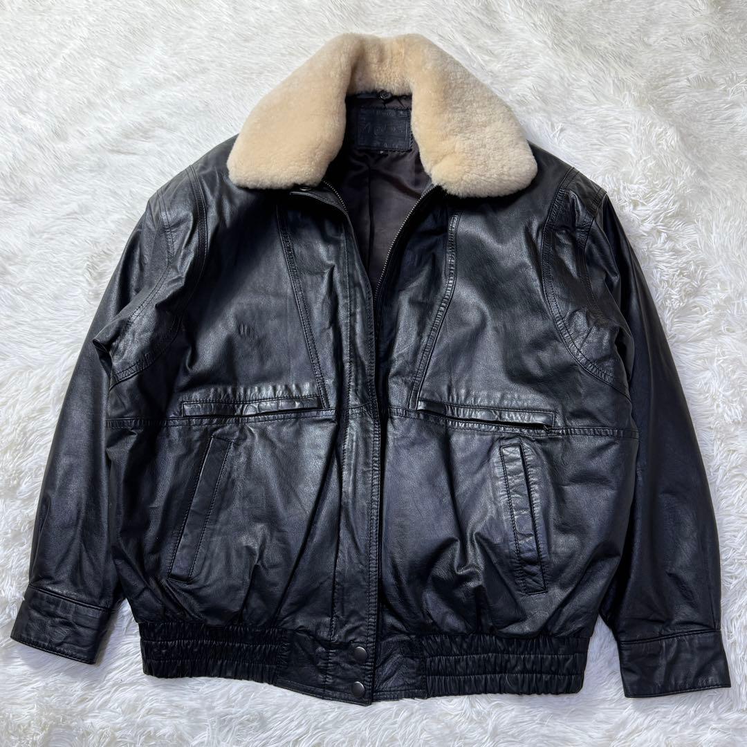【極美品】90s G-1 ブラックレザー フライトジャケット F 襟ボア・牛革 古着 70s JC Penney G-1タイプ ボア ライナー 本革 レザー フライト