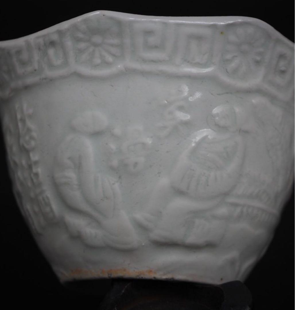 送料無料時代唐物 白磁八角盃 酒仙漢詩図 白南京 徳化窯 白高麗②中国