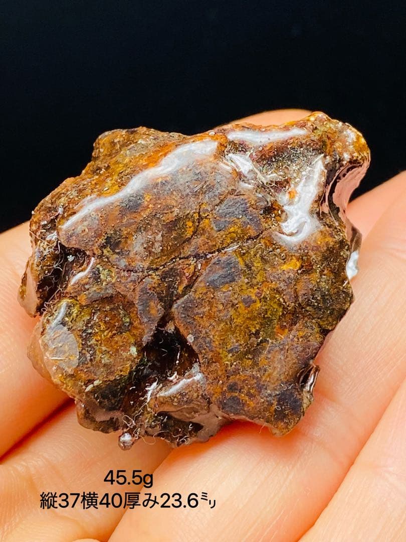 メル24344パラサイト隕石　石鉄隕石　セリコ隕石　原石　コーティング済み セリコ隕石 パラサイト隕石 原石 スライスプレート 最大幅約28.3mm 約