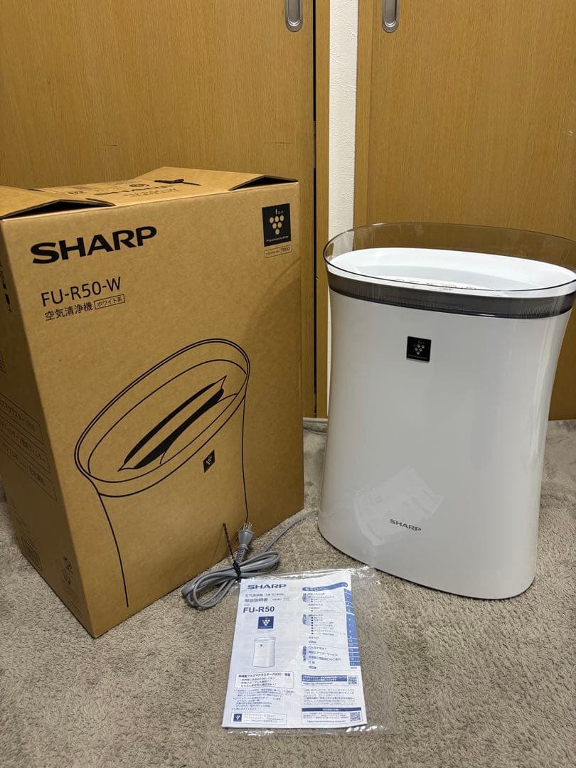 SHARP FU-R50-W 空気清浄機 2024年製 SHARP プラズマクラスター7000 薄型空気清浄機 FU-R50-W ホワイト 空気
