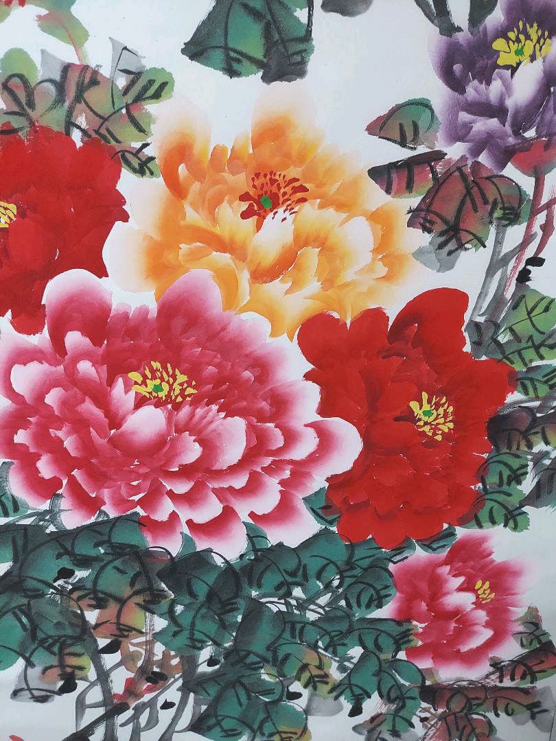 絹本　肉筆　美品　掛軸　牡丹　絵　花開富貴2