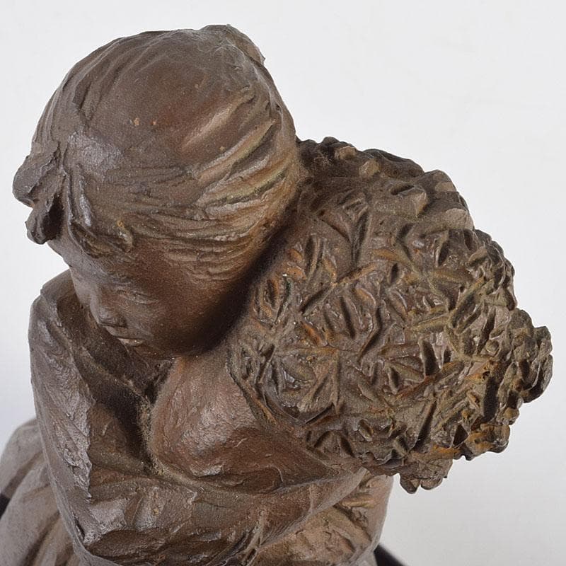 加藤豊作 ブロンズ 少女像 「花束」 台付 共箱 M R9183