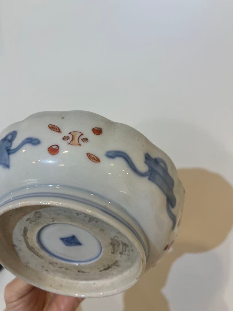 【手描き一点物】古伊万里 染錦 松竹梅 宝尽くし 15.5cm 4客 縁起物