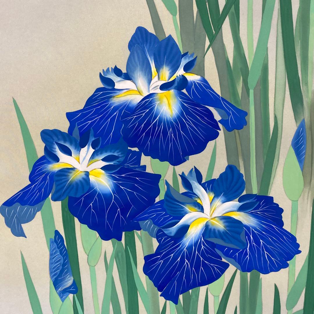 掛け軸2本 若林春園作 菖蒲図、内田桃林作 柿図