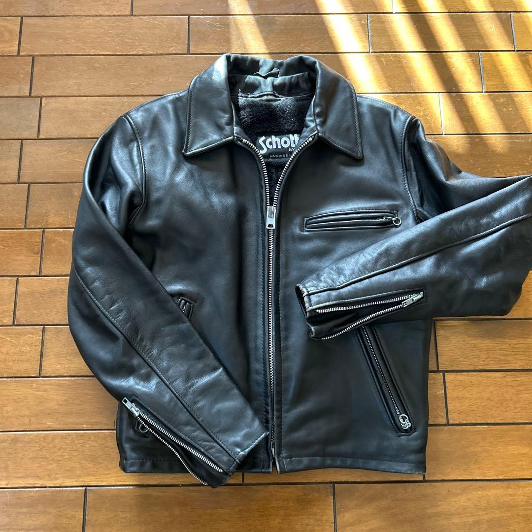 Schott ブラックレザー シングルライダースジャケット