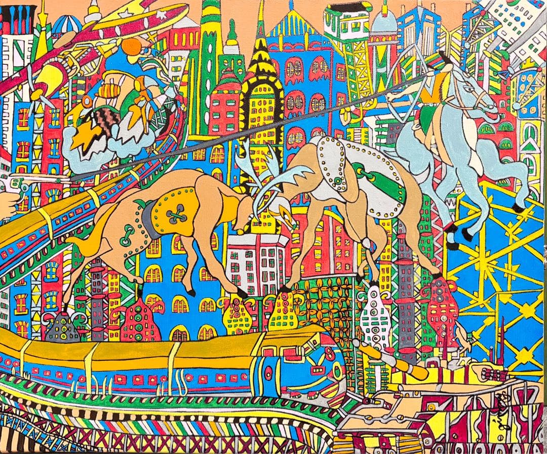 【大作】F8号手描き油彩　ジミー大西【マンハッタン】額縁　サイン　落款　代表作