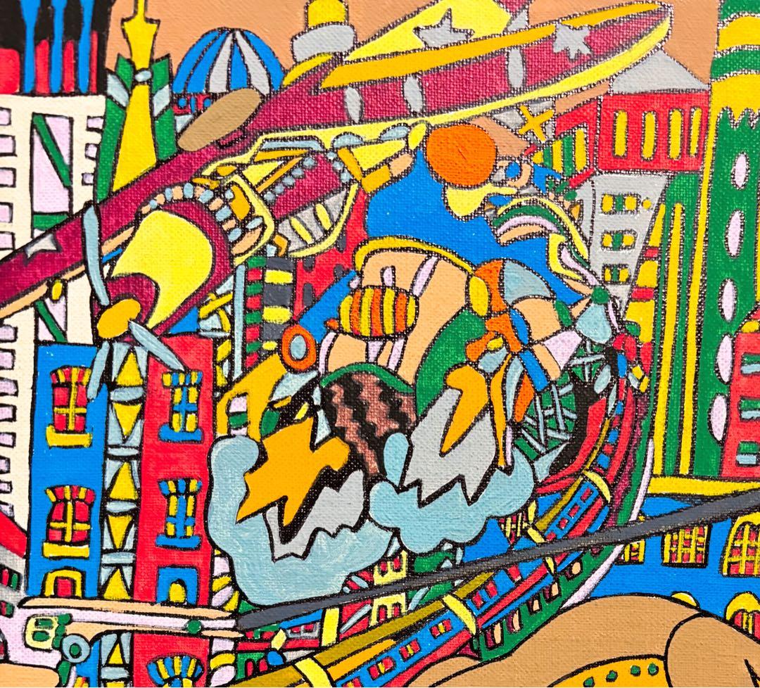 【大作】F8号手描き油彩　ジミー大西【マンハッタン】額縁　サイン　落款　代表作