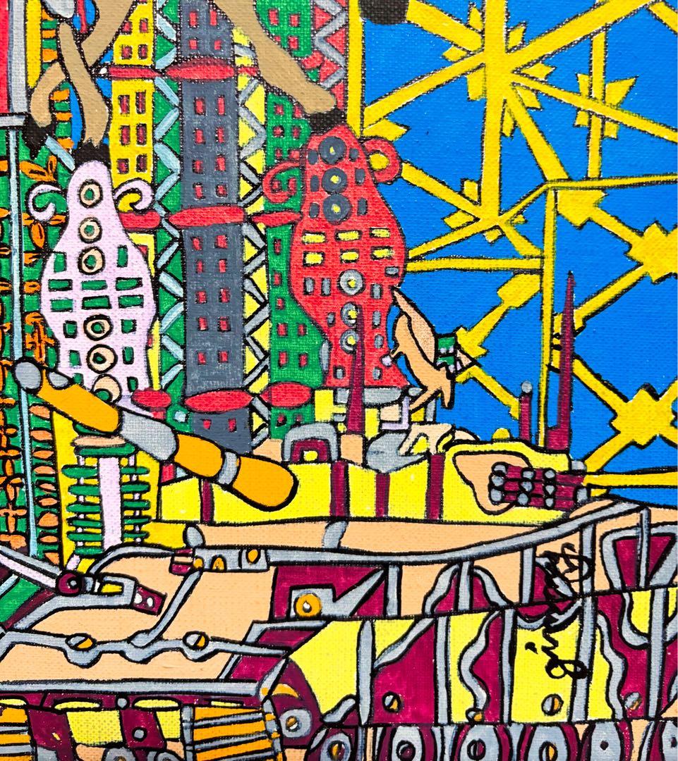 【大作】F8号手描き油彩　ジミー大西【マンハッタン】額縁　サイン　落款　代表作