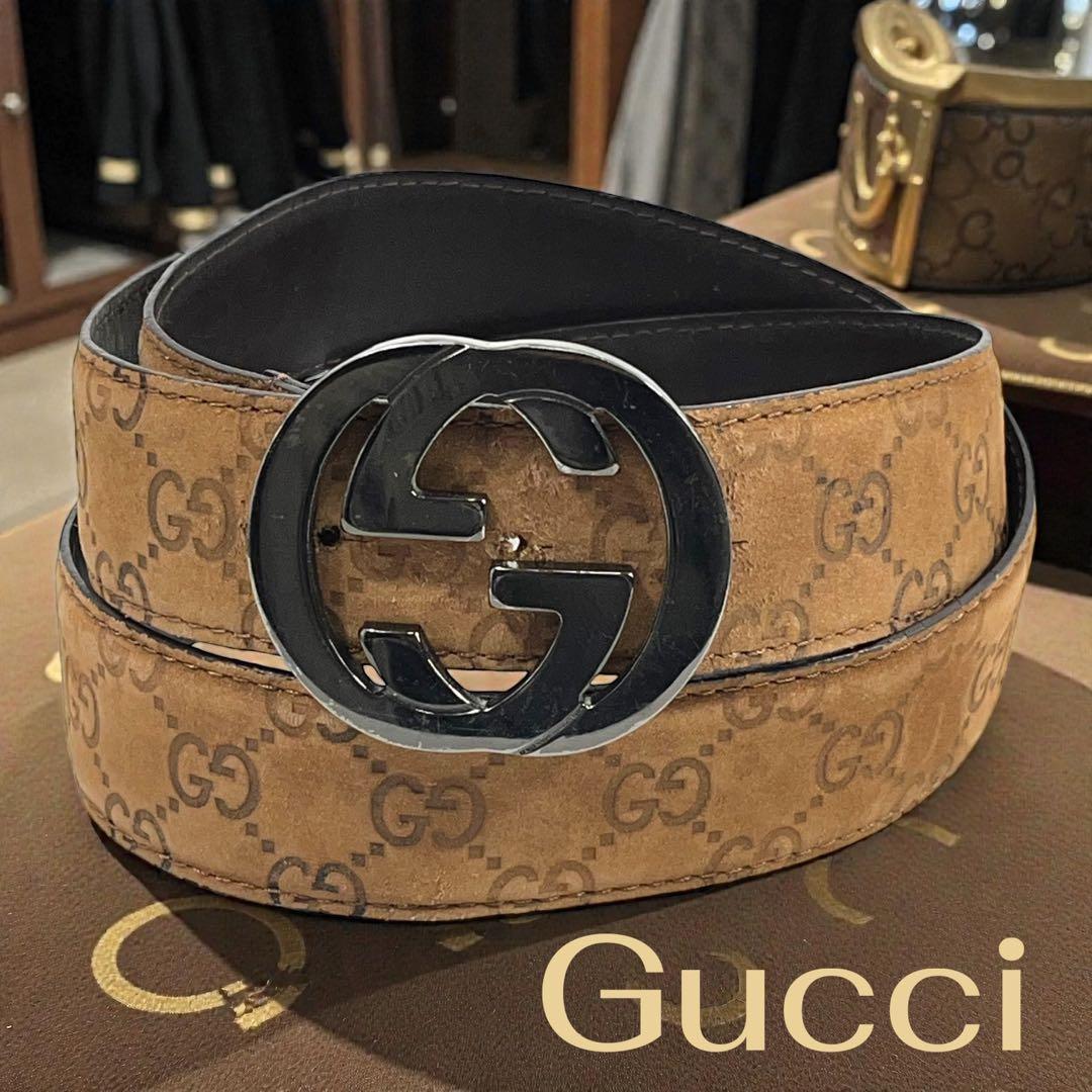 GUCCIグッチGGパターン ブラウン　スエードレザーベルト 中古・古着通販】GUCCI (グッチ) ベルト ブラウン｜ブランド・古着通販
