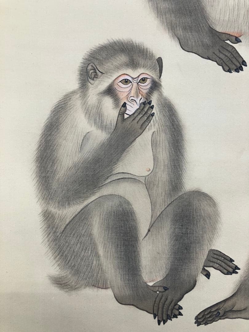 三猿（見ざる・聞かざる・言わざる）在銘　絹本　掛軸