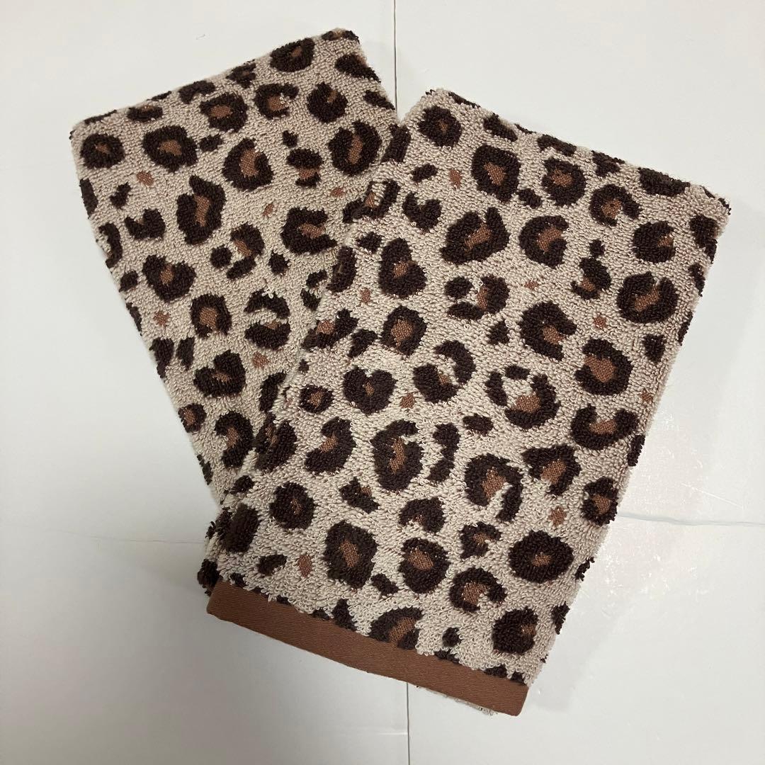アニマル柄 フェイスタオル ヒョウ柄 2枚セット 豹柄 レオパード