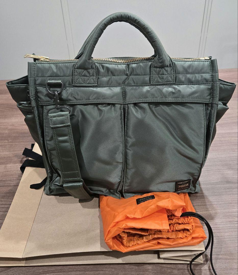 PORTER TANKER SQUARE TOTE BAG(L)セージグリーン TANKER SQUARE TOTE BAG(L)-タンカースクエアトートバッグ L-PORTER