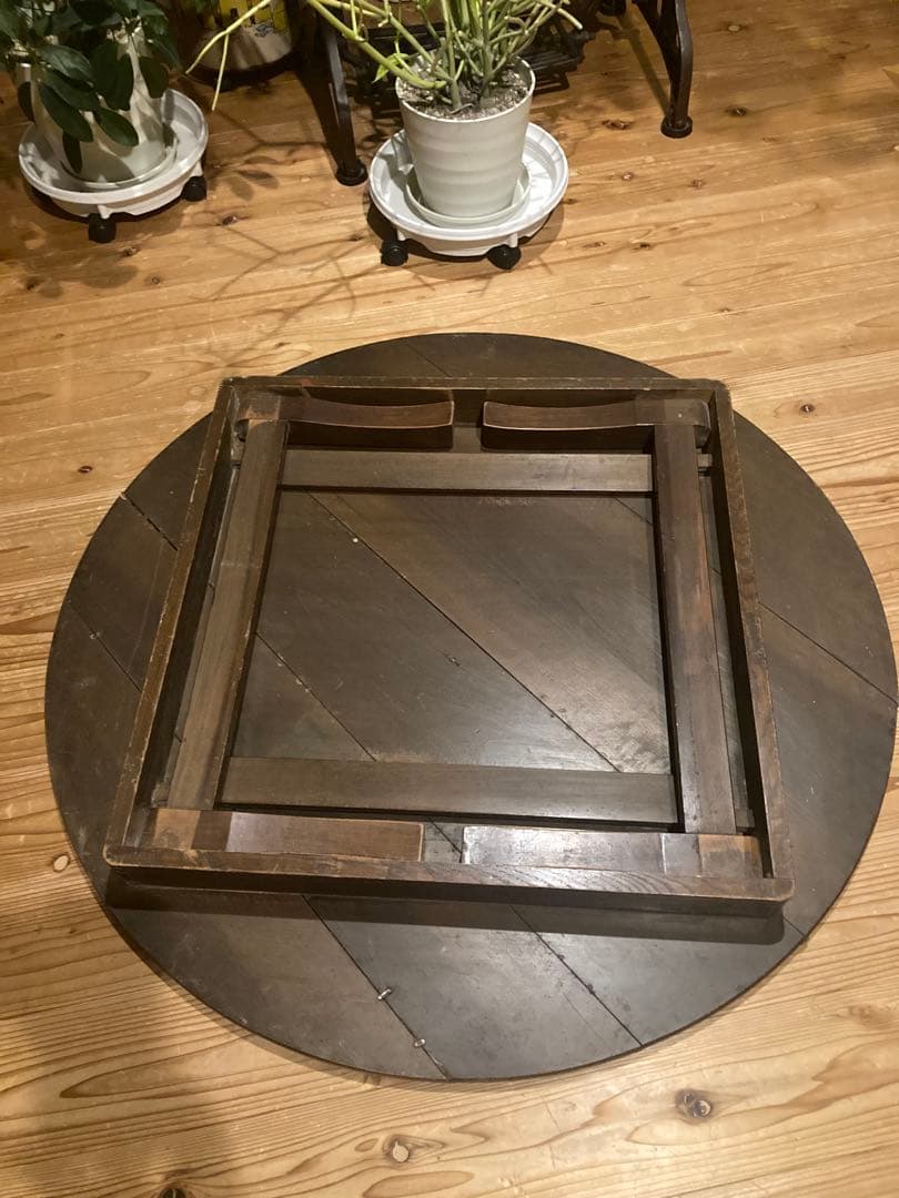 昭和レトロ 古い木製丸ローテーブル 折畳丸ちゃぶ台⑧直径910 - 座卓