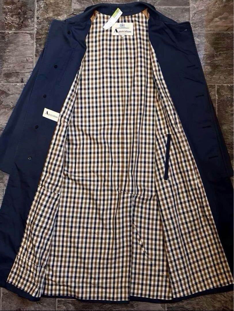 美品】Aquascutum裏地チェック比翼ステンカラーコート38イングランド製