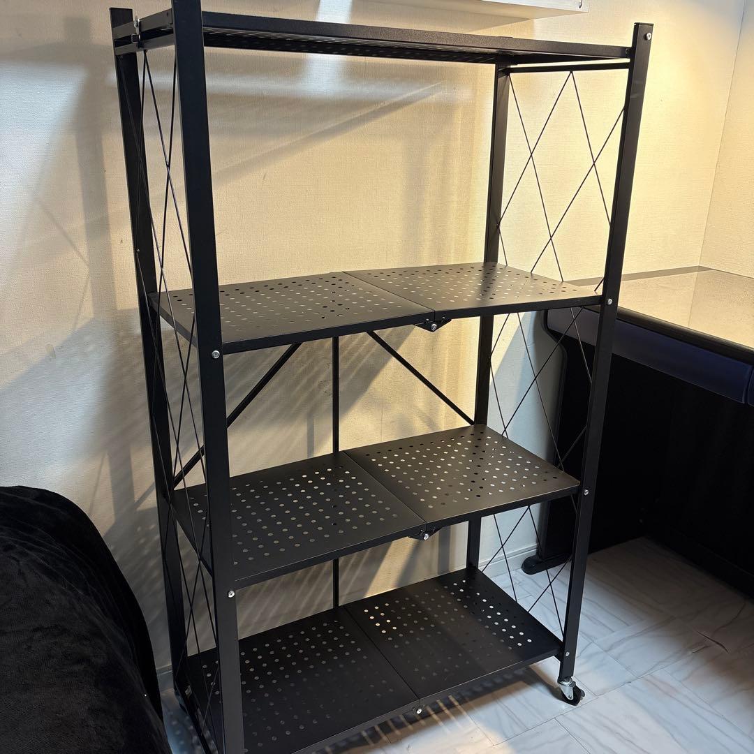 《 美品 》折りたたみラック 黒 キャスター付き 防錆 収納棚