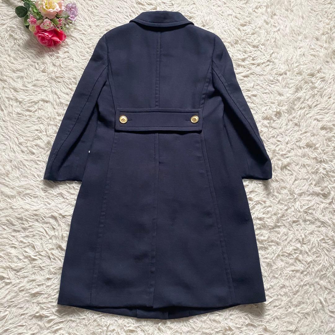 未使用□プラダ ステンカラー ロングコート 金ボタン ネイビー 44