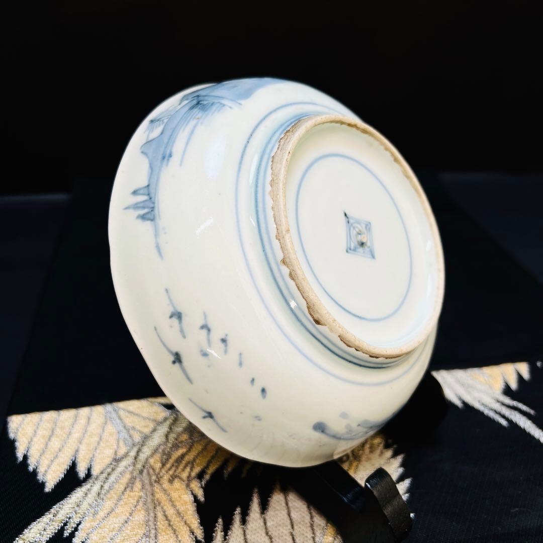 希少 古伊万里 柿右衛門 藍柿 渦福 角福 染付山水桃絵 深皿 1枚 鑑賞皿