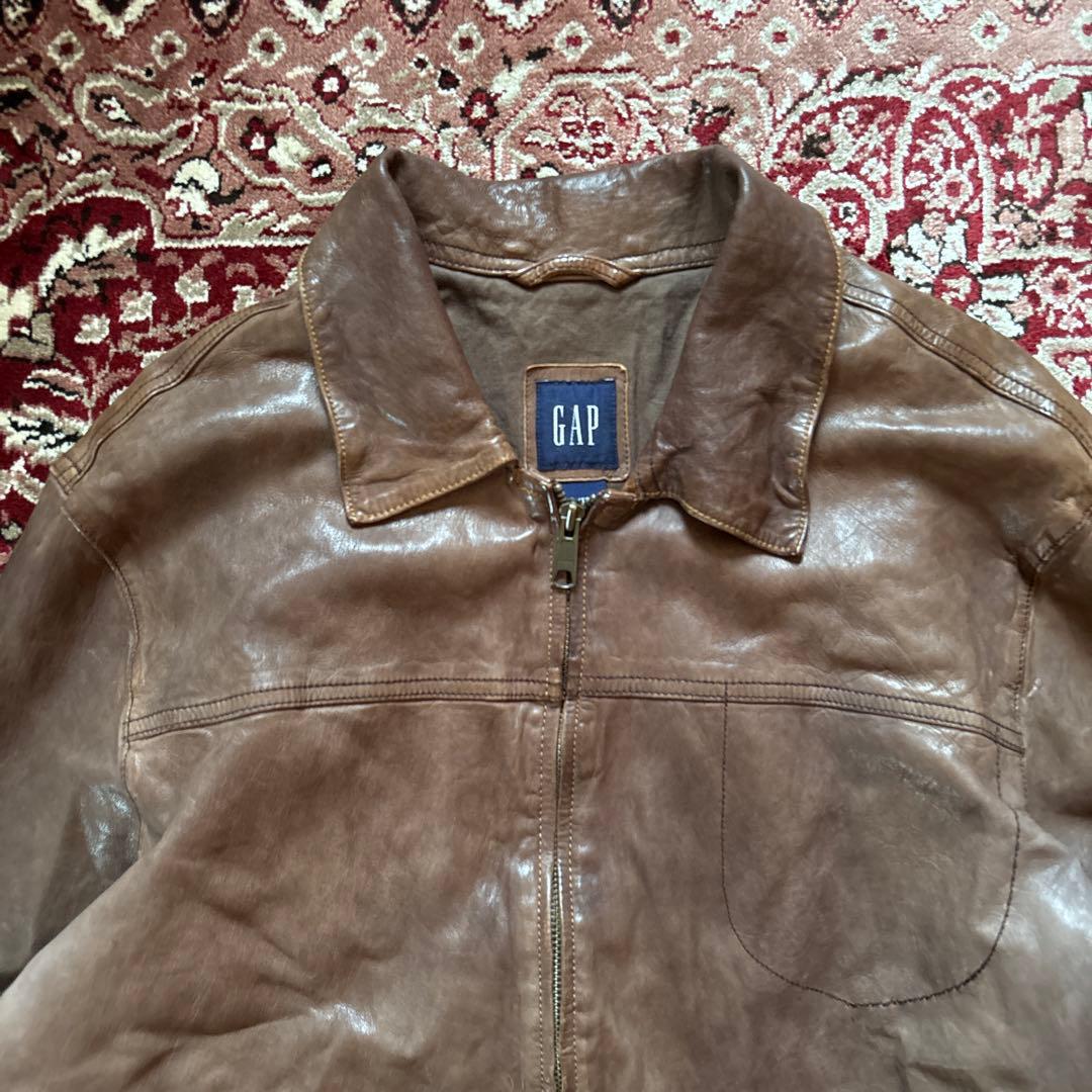 タ*！様 希少 90s OLD GAP レザージャケット 紺タグ 茶色 レザーブ