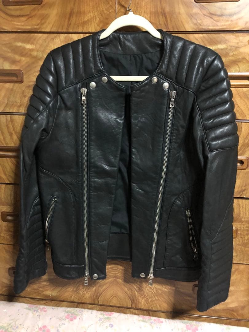 STUD HOMME ラムレザーバイカー ライダース ジャケット バルマン型 黒 BALMAIN HOMME バルマン レザーライダースジャケット 44 バイカー