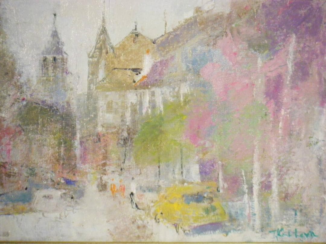 【真作】絵画　樫原隆男　油彩4号　ローザンヌ　三軌会審査員　逸品　T40