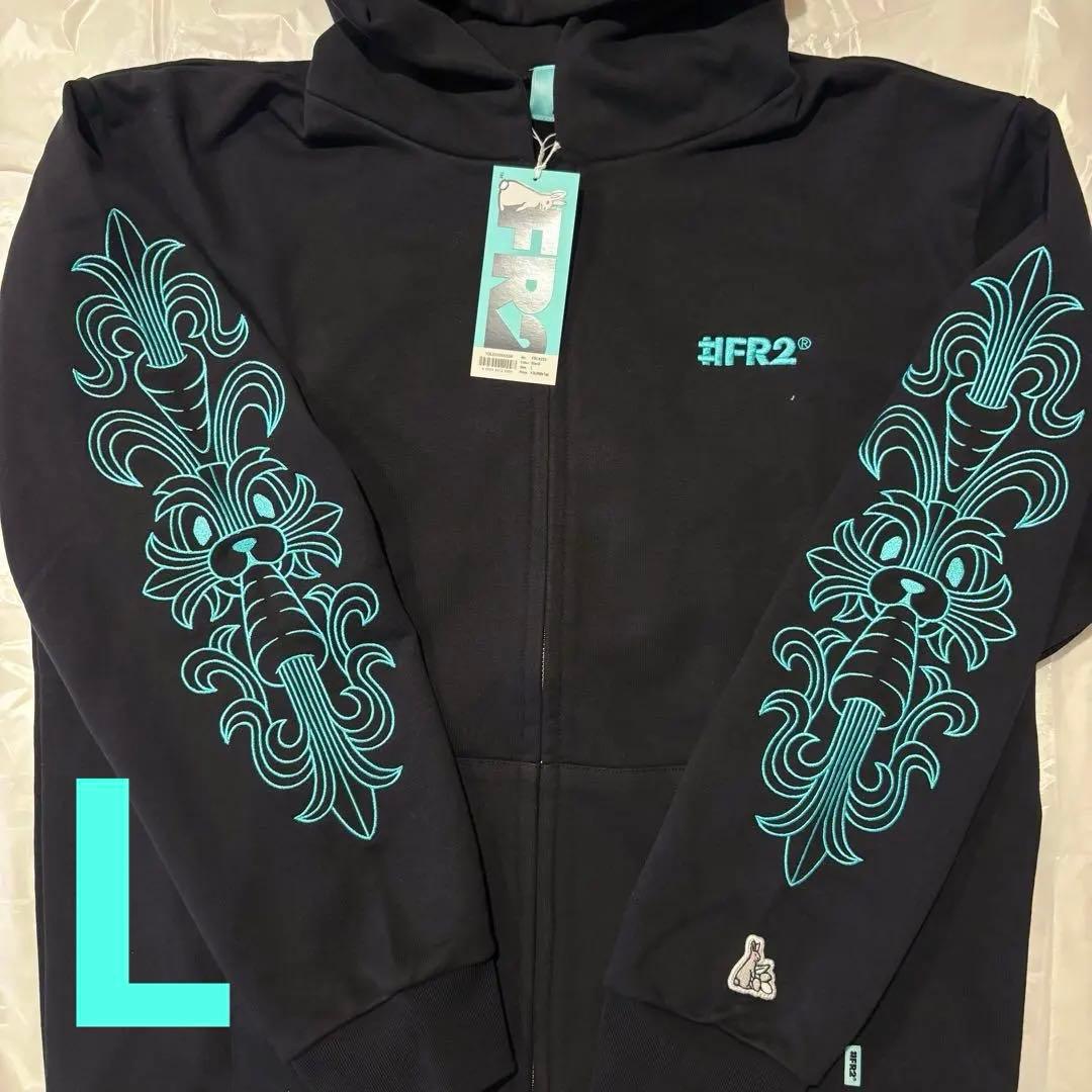 L 黒 FR2 月桃 刺繍 ラビット ジップ フーディ パーカー 沖縄 クロム