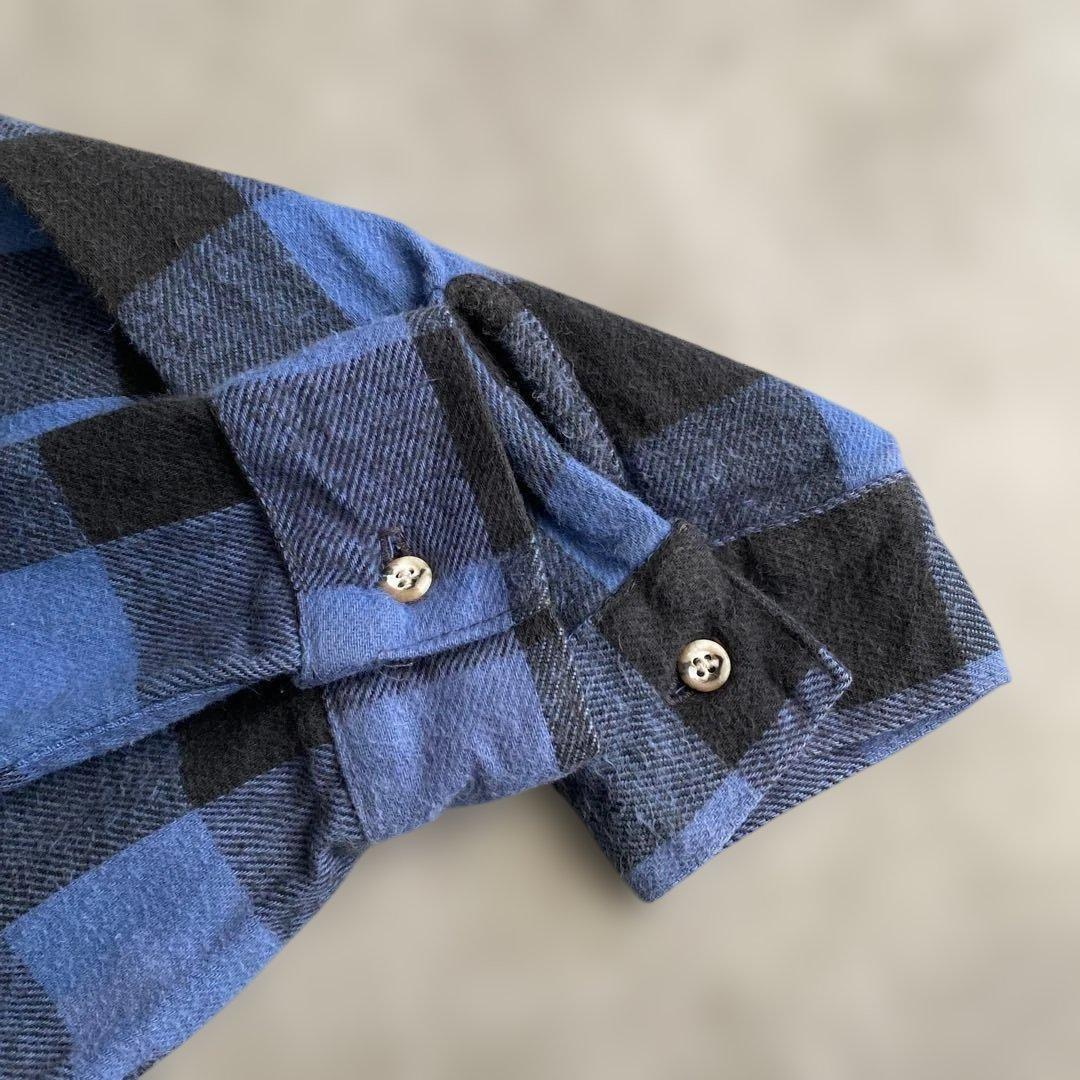 90sファイブブラザーFIVEBROTHERネルシャツUSA製Lブルー×ブラック