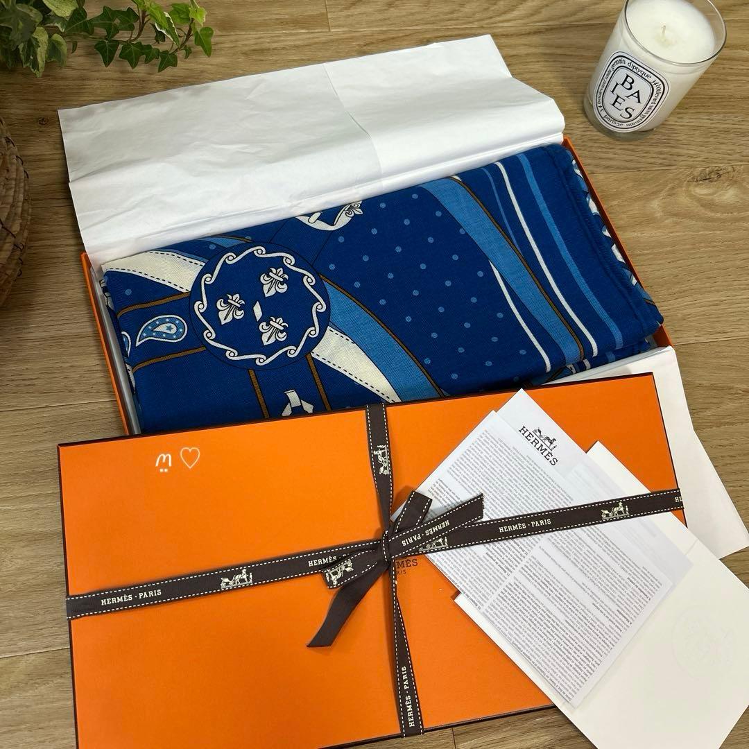 HERMESエルメス カレジェアン 140 朝の散歩バンダナ カシシル ブルー