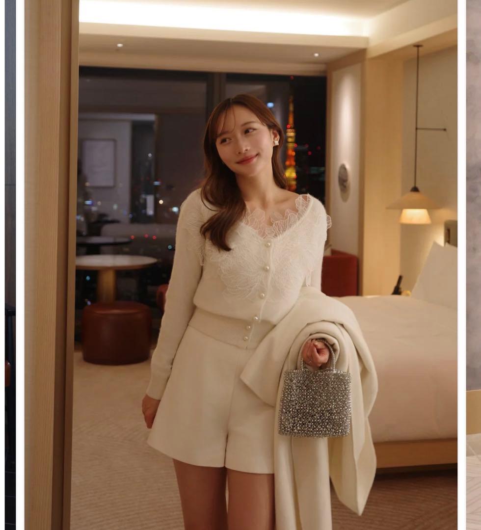 新品タグ付】polaura ポローラ レースフリルカーディガン ホワイト