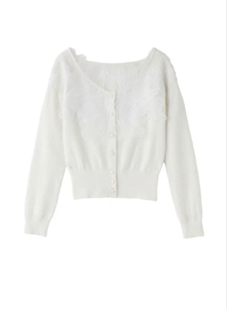 新品タグ付】polaura ポローラ レースフリルカーディガン ホワイト