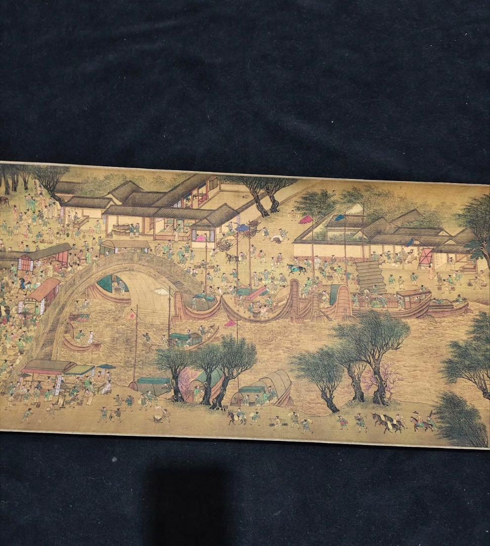 【希少・防伪小巻】仇英《清明上河図》超長巻246cm｜明代名画｜宣紙｜掛け軸