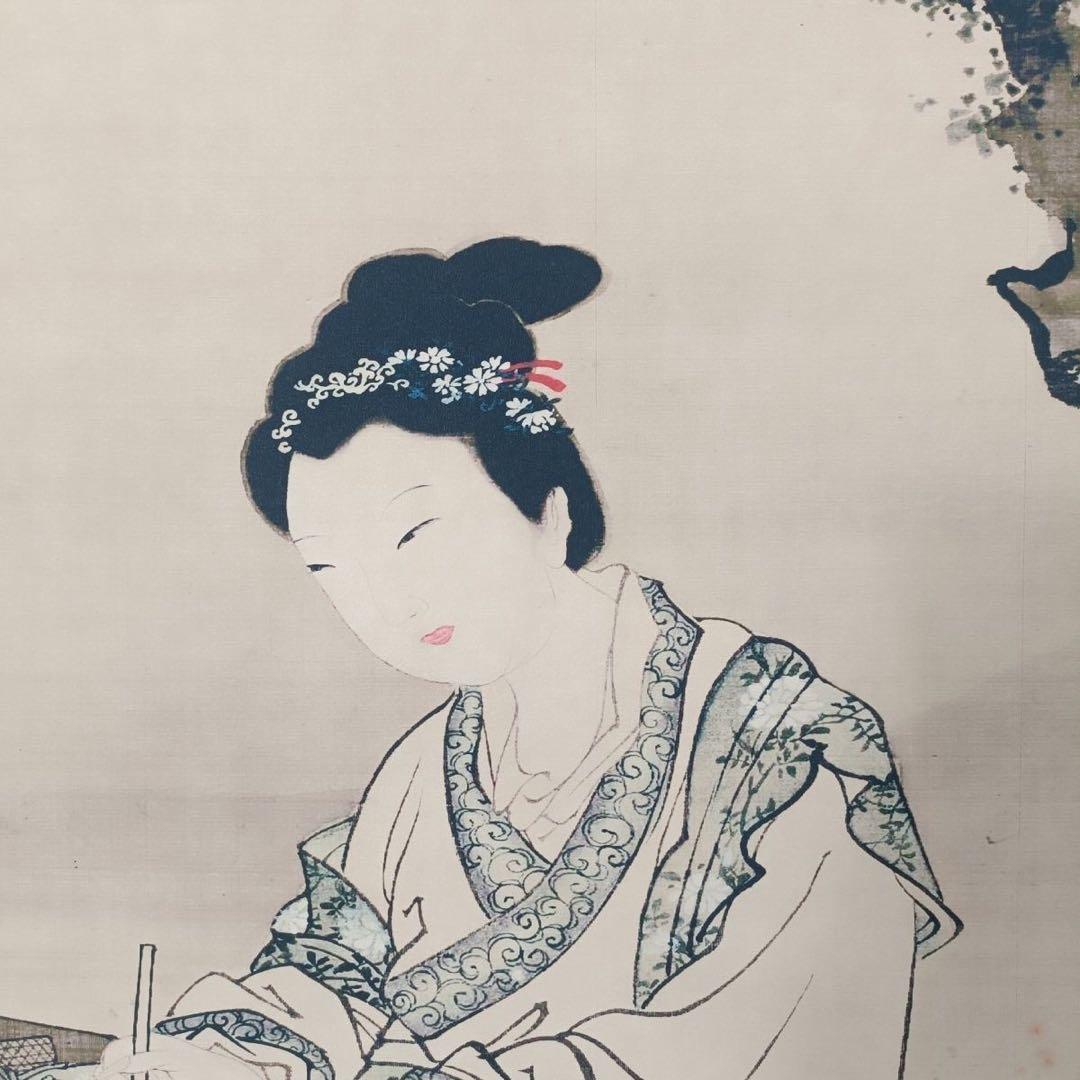 中国 美人画 唐寅 仕女図 三尺中堂掛け軸／表装済み