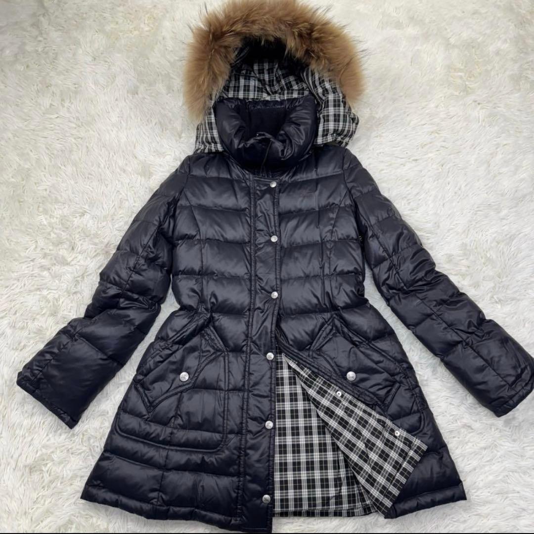 極美品✨バーバリーブルーレーベル ダウンコート ラクーンファー 38 M 黒 BURBERRY BLUE LABEL（バーバリーブルーレーベル） 美品△BURBERRY