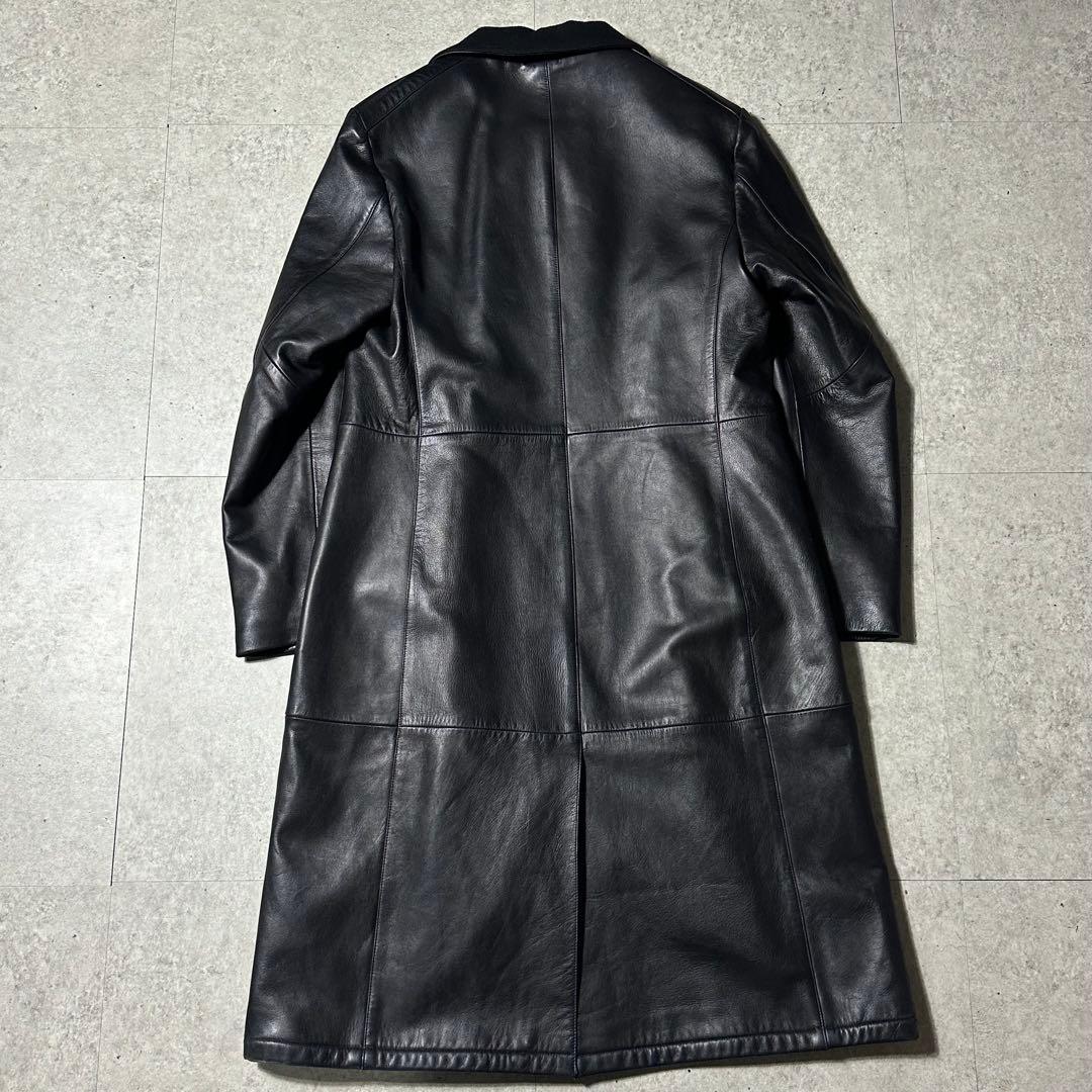 希少 美品 EMPORIO ARMANI 羊革 ロングコート黒 レザーコート - メルカリ