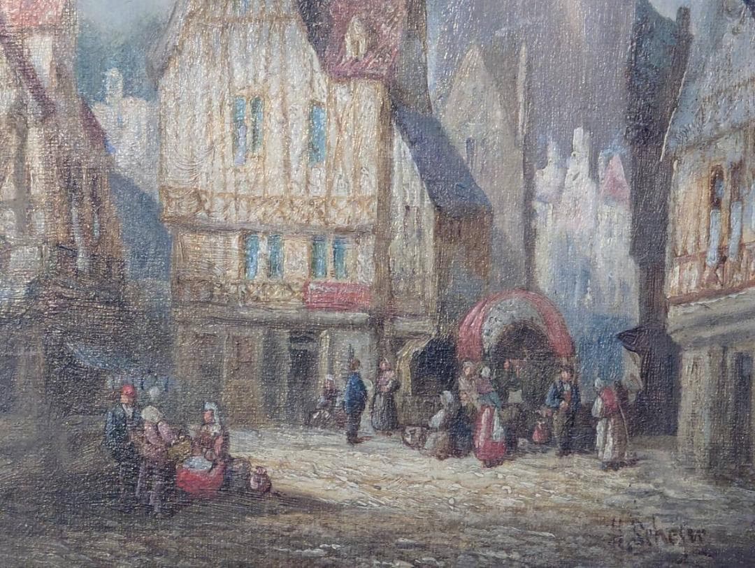 真作】絵画 ヘンリー・シェーファー 油彩 ゴシック大聖堂と市街風景 Z32