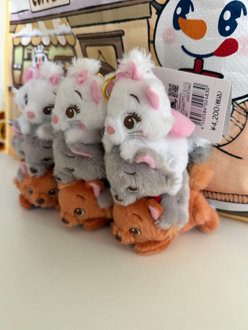 おしゃれキャット マリー、ベルリオーズ、トゥルーズ ぬいぐるみキーホルダー3点