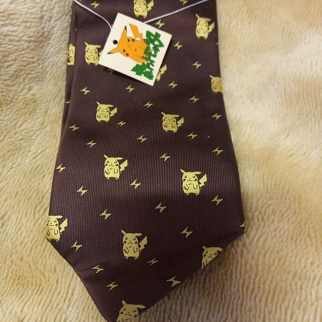レア☆初代☆ポケットモンスター☆ピカチュウ刺繍☆ネクタイ☆ブラウン彡