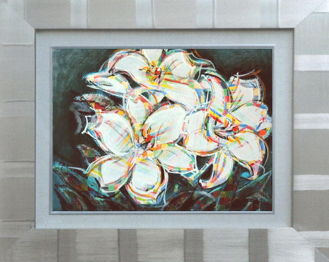 油絵 菅家令子 絵 絵画 インテリア 額付( 黒) F4-091316 花 ゆり