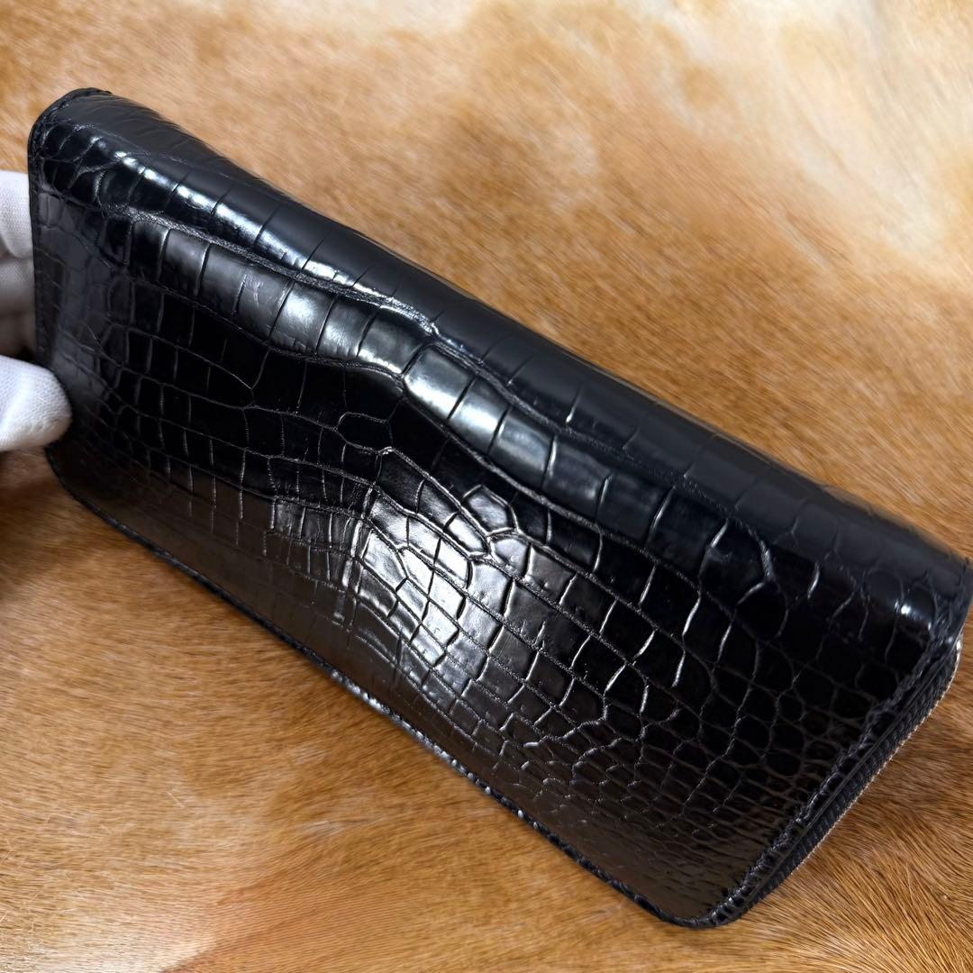 新品 JRA 定18万 最高峰 無双 クロコダイル ポロサス 長財布 桐箱付 黒