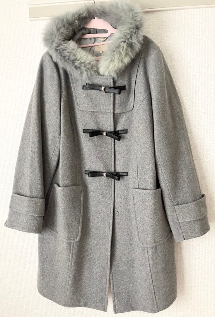 46♡フォックスファー付きダッフルコート　グレー Denny&Dora Women's Gray Fox Fur Coat Long Style Winter Luxurious