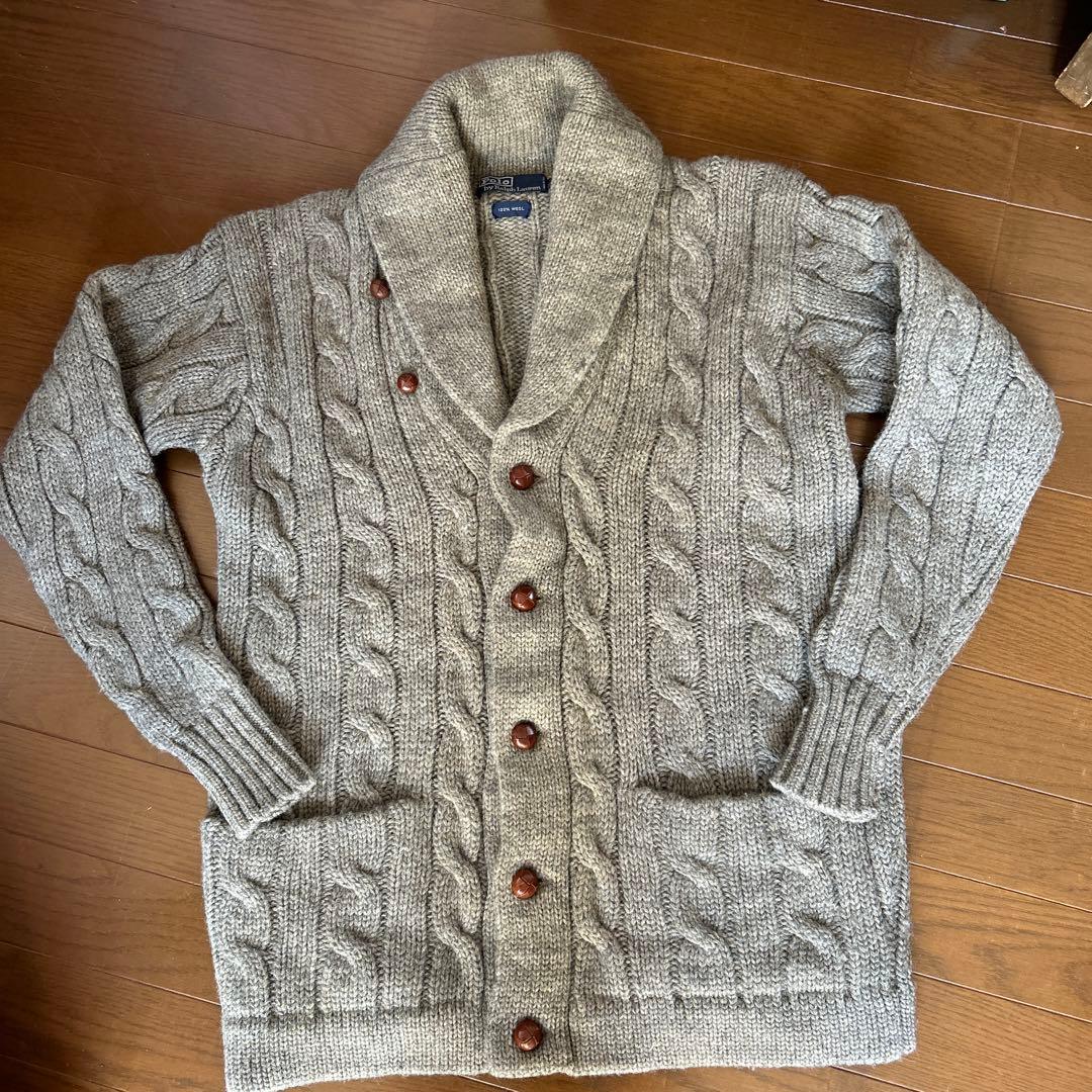 ラルフローレン　ケーブル編み　ショールカーディガン Ralph Lauren ラルフローレン ライトブルー コットン100 ショール